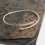 Sterling Silver dual Stone Twisted Wire 4mm Red Ruby Stacking Cuff Bracelet for Women
