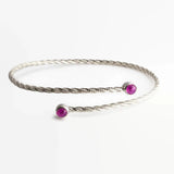 Sterling Silver dual Stone Twisted Wire 4mm Red Ruby Stacking Cuff Bracelet for Women