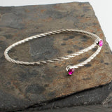 Sterling Silver dual Stone Twisted Wire 4mm Red Ruby Stacking Cuff Bracelet for Women