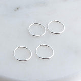 Sterling Silver 2 Pair Same Size Set of 7.5 mm Hoop Earrings gauge 20