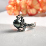 Sterling Silver Cocktail Ring with Dark Green Tahitian Saltwater Pearl