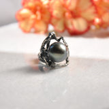 Sterling Silver Cocktail Ring with Dark Green Tahitian Saltwater Pearl
