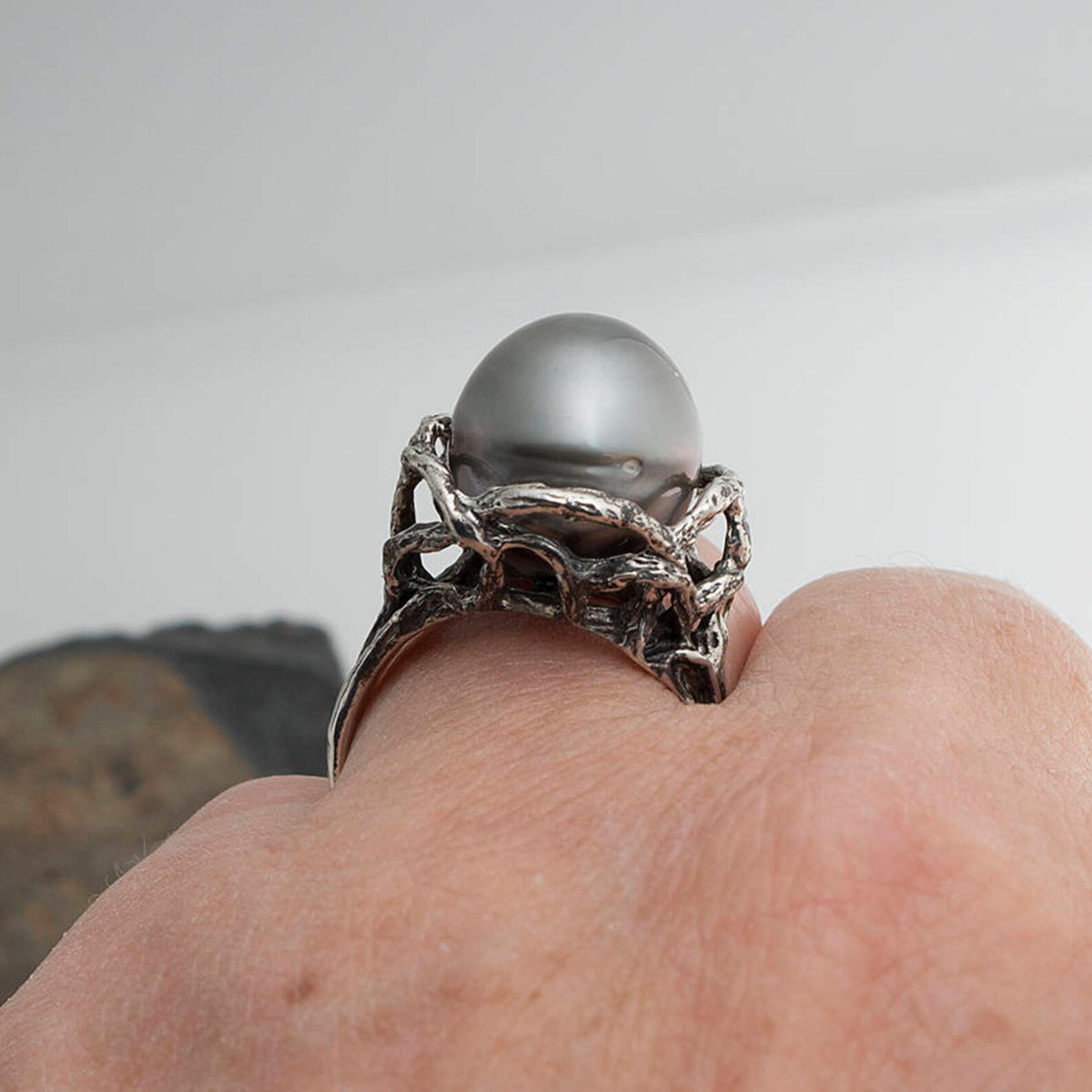 Vtg.Stunning Tahitian black pearl& inset abalone sterling silver ring- sz6.75 shops