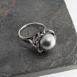 Sol and Venus Large Black Tahitian Saltwater Pearl Ring in Sterling Silver