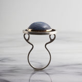 Sterling Silver and 14K solid Gold Round Shape Ring with Blue Kyanite Stone