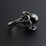 Statement Sterling Silver Ring with Tahitian Saltwater Pearl