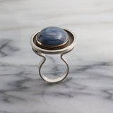 Sterling Silver and 14K solid Gold Round Shape Ring with Blue Kyanite Stone