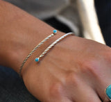Sol and Venus Sleeping Beauty Turquoise 4mm Double Stone Cuff Bracelet in Sterling Silver