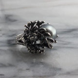 Sol and Venus Saltwater Black Tahitian Pearl Ring in Sterling Silver