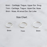 Sterling Silver Mismatched Set of 6 mm, 7 mm and 8 mm Hoop Earrings gauge 20
