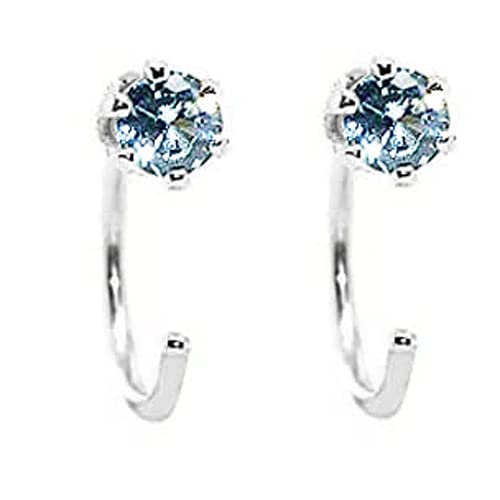 Sterling Silver Aquamarine Stone Small Hoop Earrings