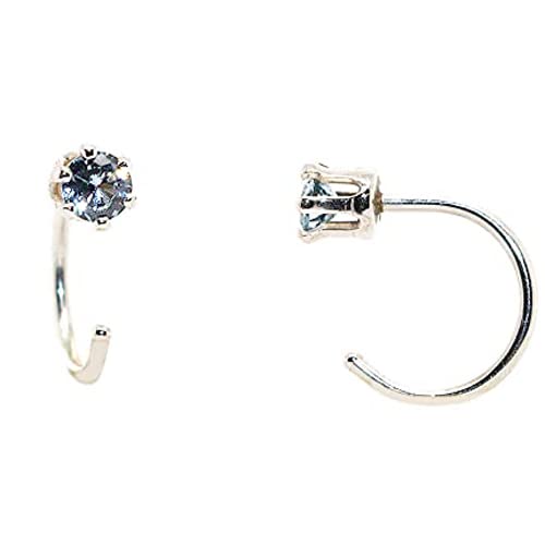 Sterling Silver Aquamarine Stone Small Hoop Earrings