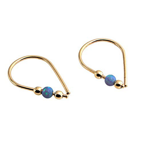 Gold Filled 20 GA Piercing Teardrop Hoop Horseshoe Arc Hook Earrings with Opal