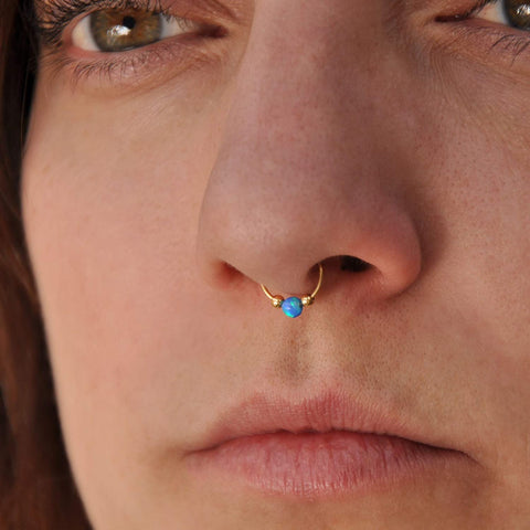 Gold Filled 22 GA 7mm Blue Synthetic Opal Stone Nose Hoop