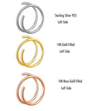 Sol and Venus 22 GA 14K Gold Filled Double Nose Ring Hoop for Single Piercing Spiral Twist Nose Hoop for Women Girls