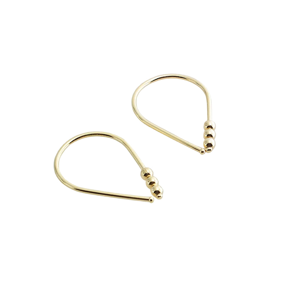 20 GA Gold-Filled Teardrop with 3 Gold Beads Hoop Earrings