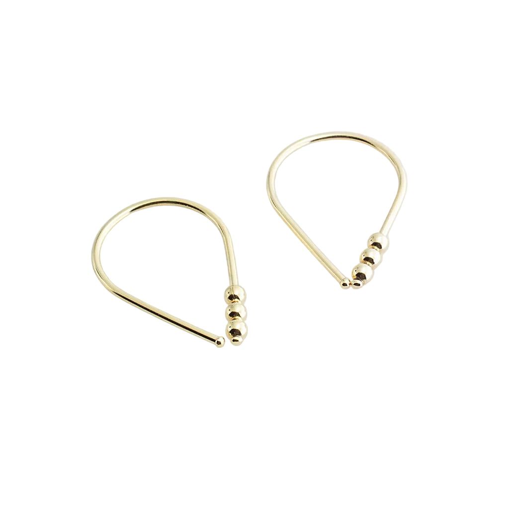 20 GA Gold-Filled Teardrop with 3 Gold Beads Hoop Earrings