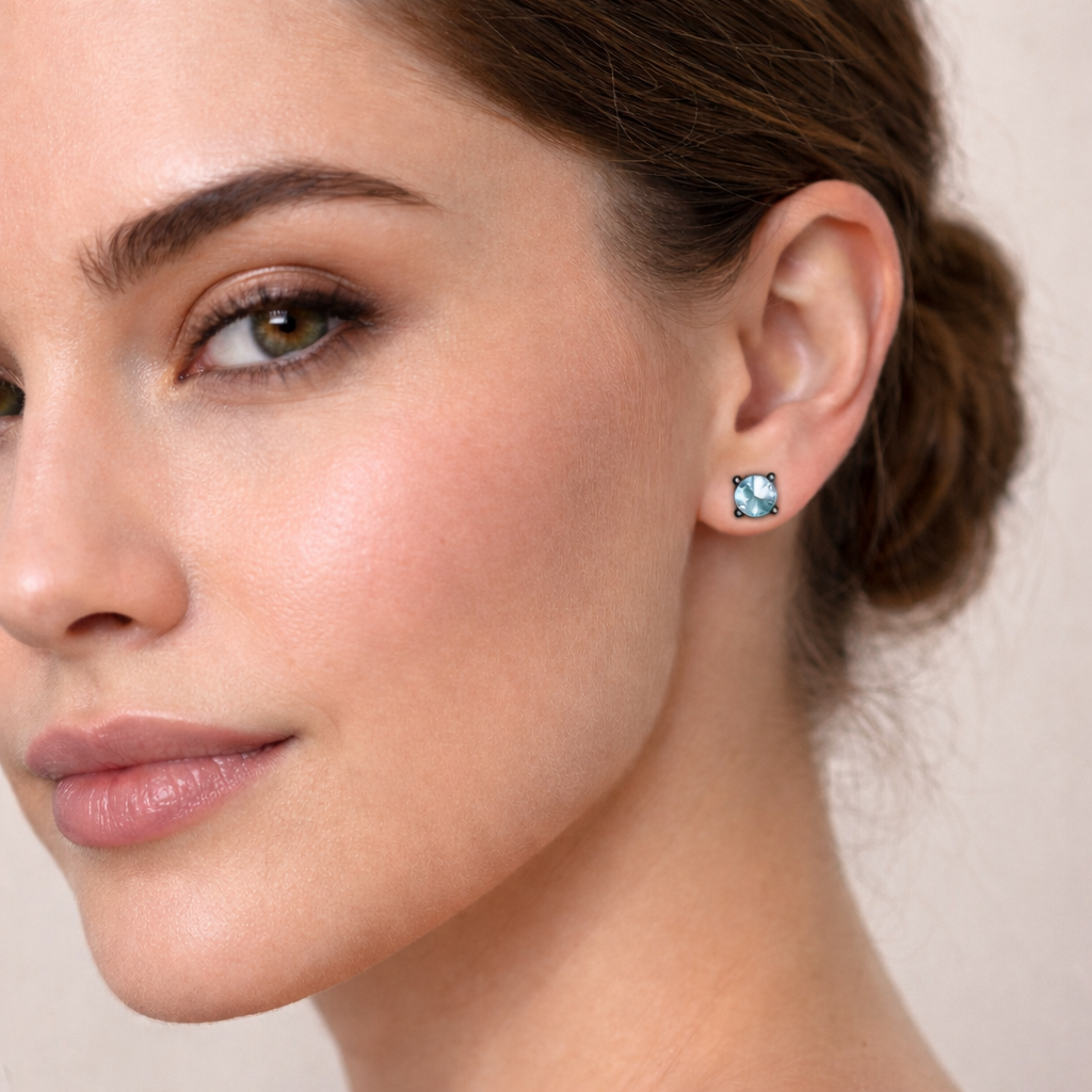Sterling Silver Swiss Blue Topaz Stone Stud Earrings