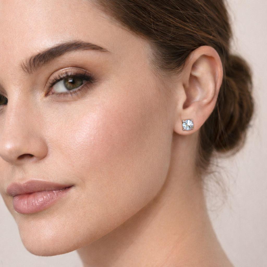 Sterling Silver Swiss Blue Topaz Stone Stud Earrings