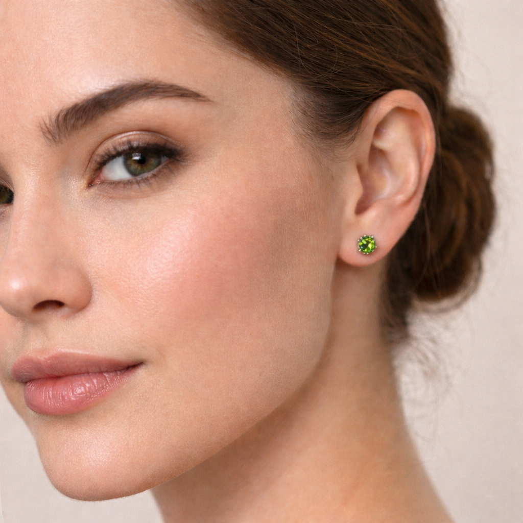 Sterling Silver Green Peridot Stone Stud Earrings