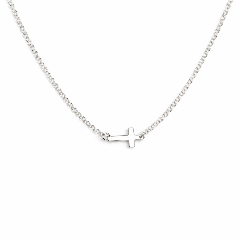 Sterling Silver Sideways Cross Necklace