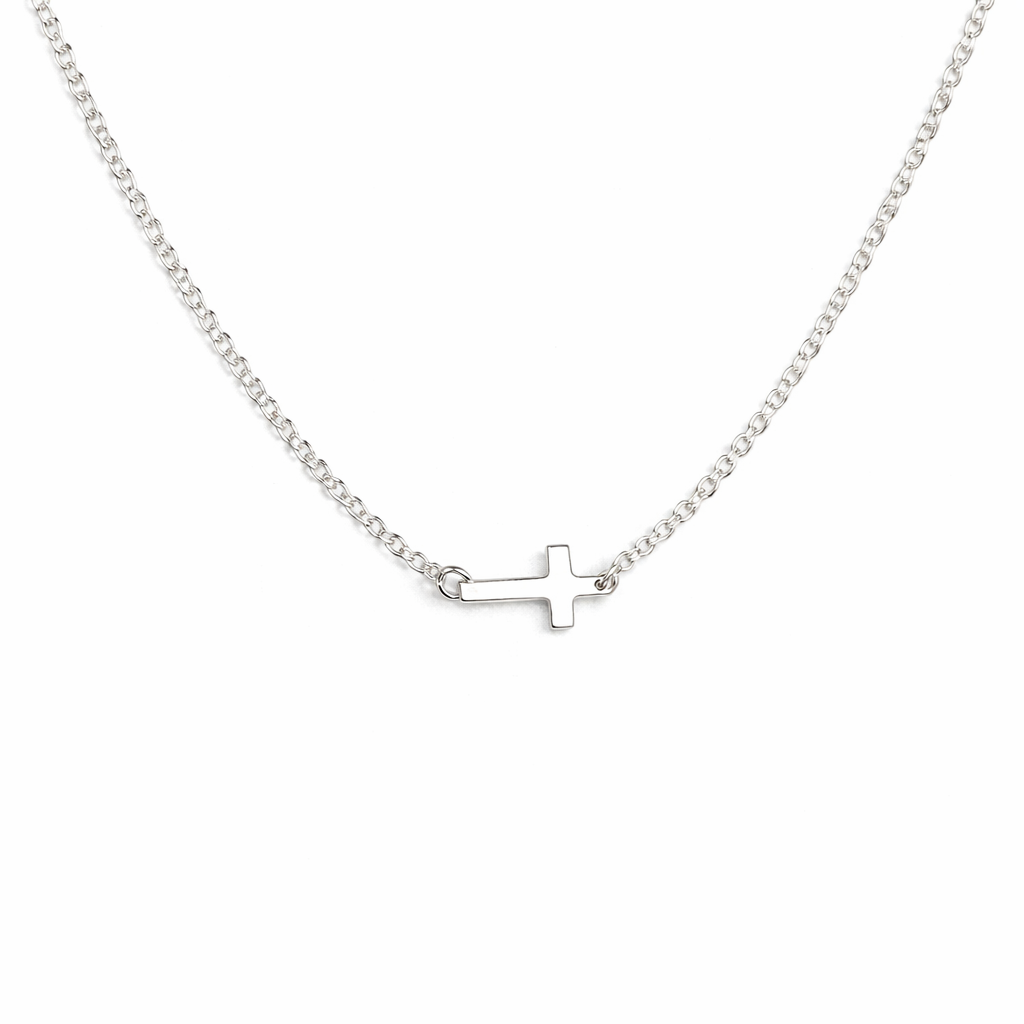Sterling Silver Sideways Cross Necklace