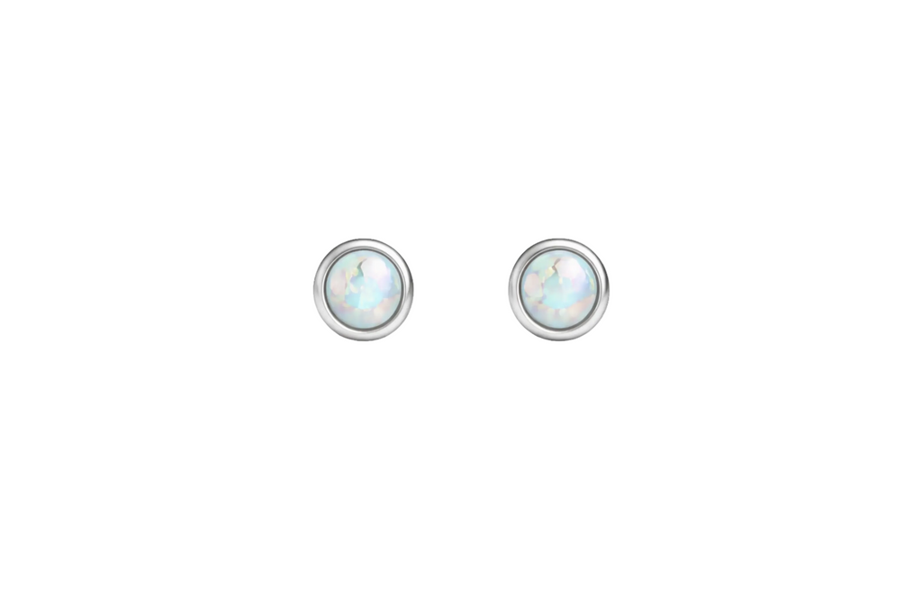 Sterling Silver White Opal Stud Earrings