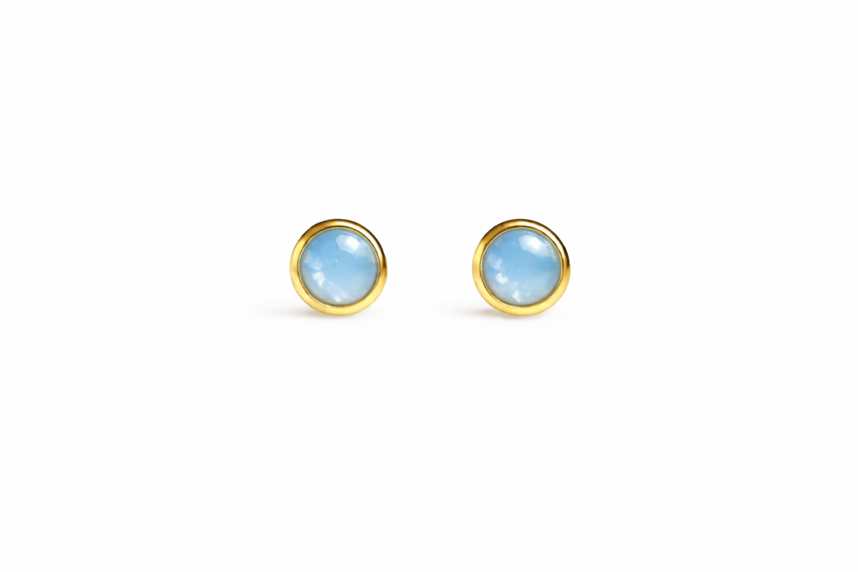 Gold-Filled Light Blue Chalcedony Tiny Stud Earrings