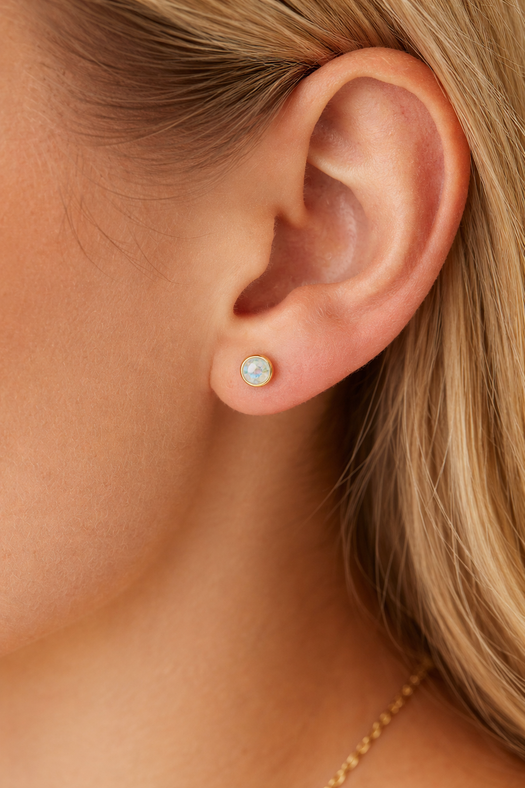 Solid Gold Rainbow Opal Stud Earrings