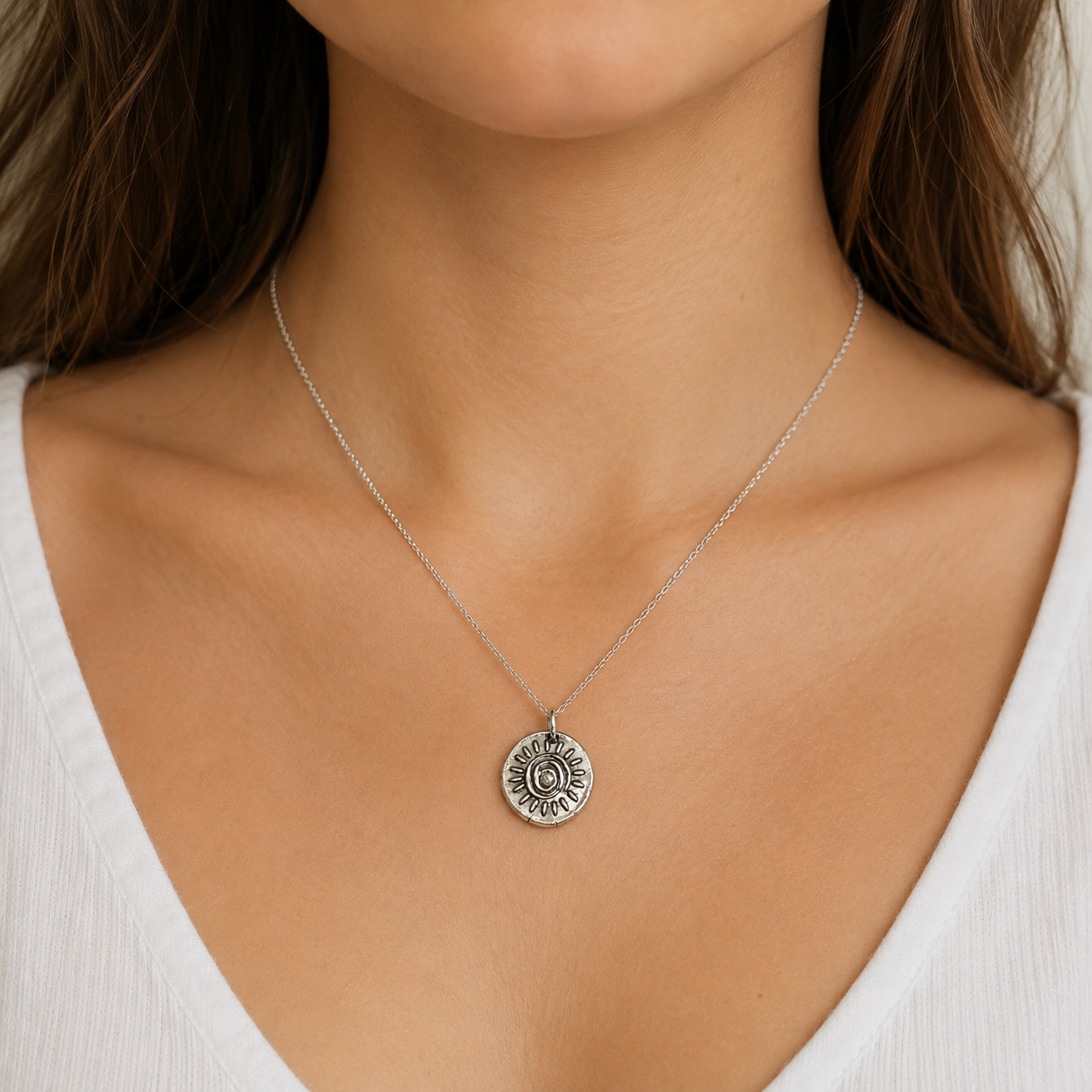 White Bronze Sun Necklace