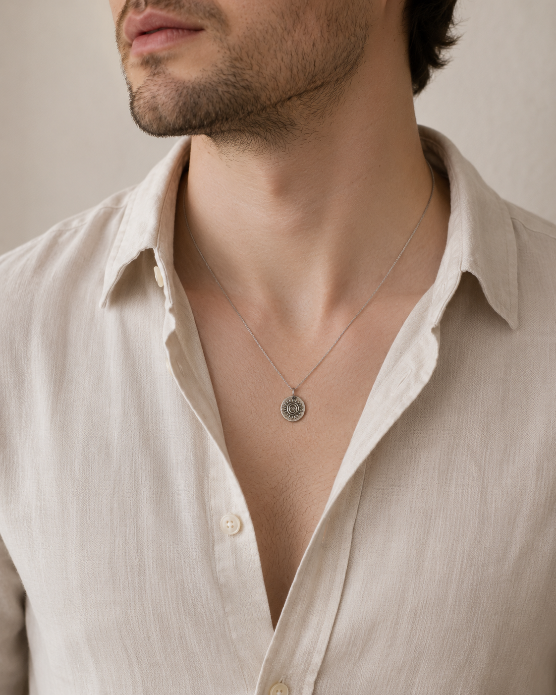 White Bronze Sun Necklace