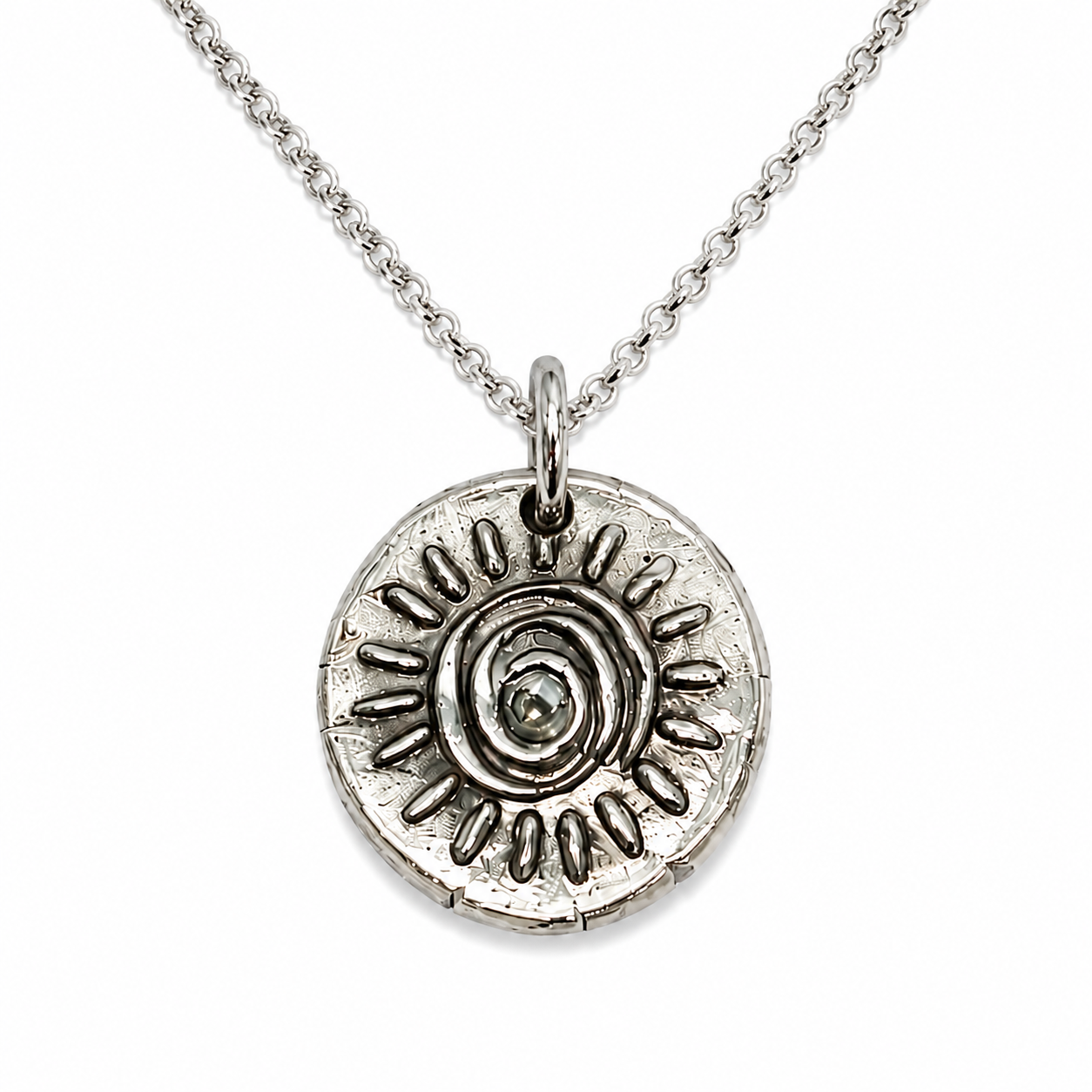 White Bronze Sun Necklace
