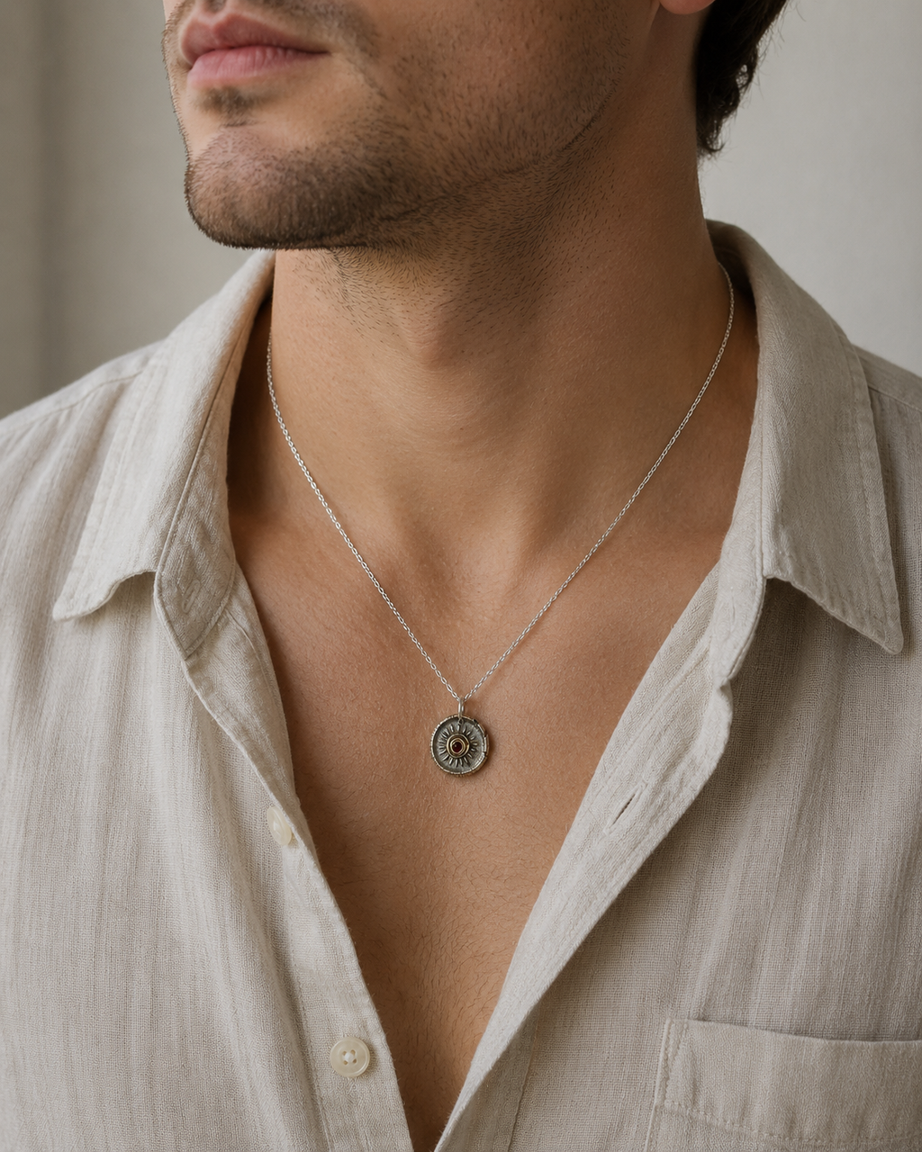 Black Spinel Sun Charm Necklace