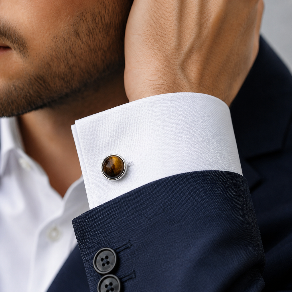 Sterling Silver Tiger Eye Cufflinks
