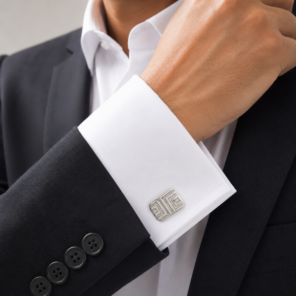 Classic Sterling Silver Greek Key Cufflinks