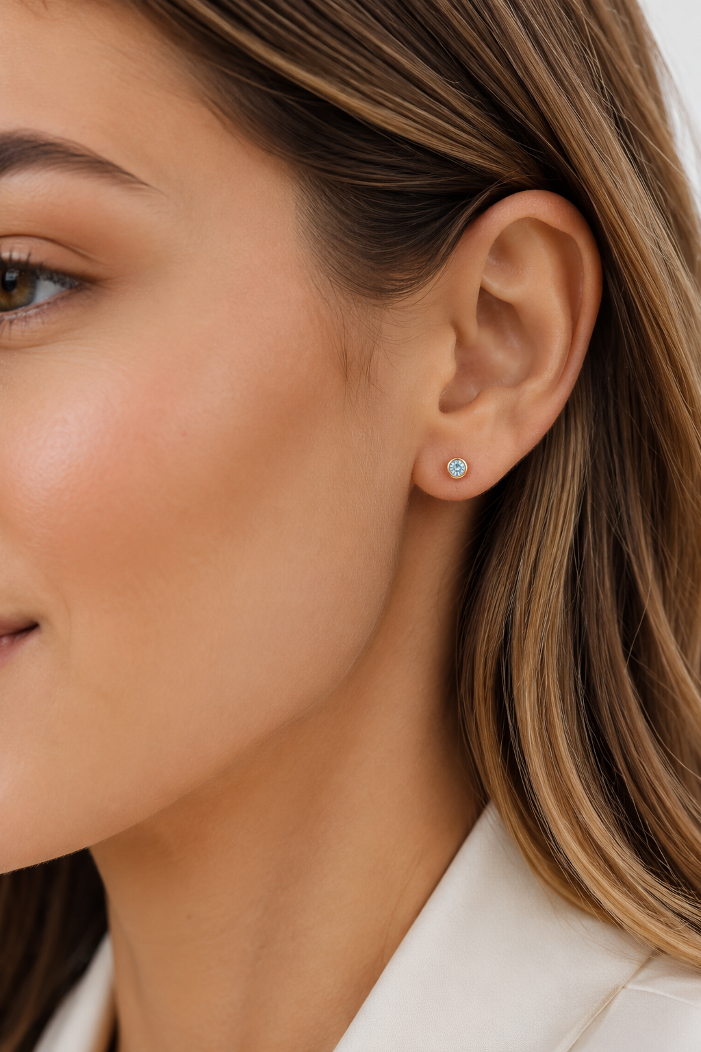 Solid Gold Natural Swiss Topaz Stud Earrings