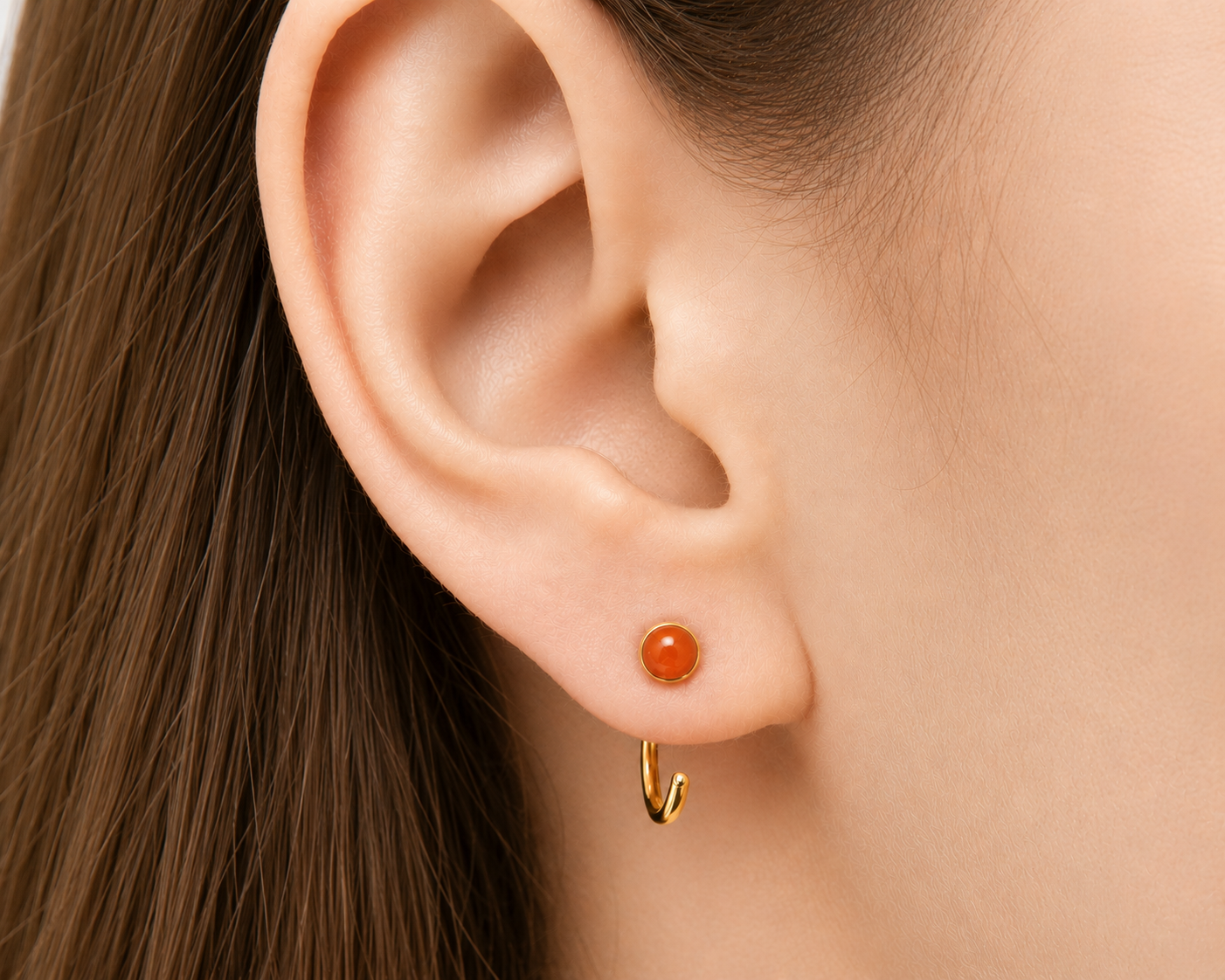 Gold-Filled Orange Carnelian Half Hoop Earrings