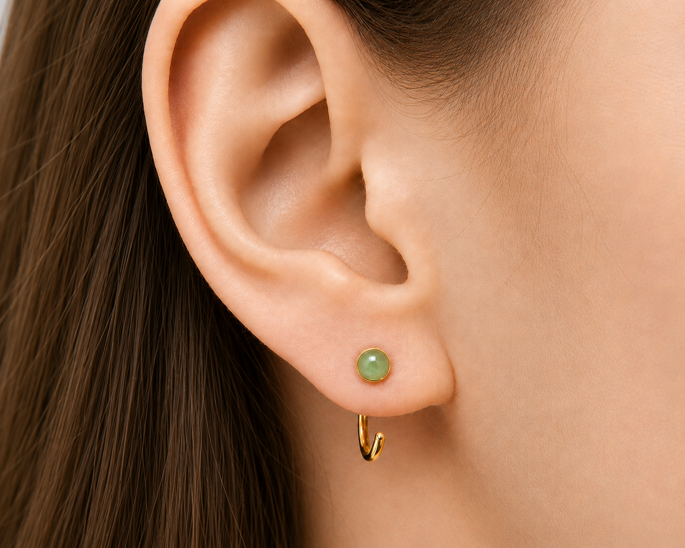 Gold-Filled Jade Half Hoop Earrings