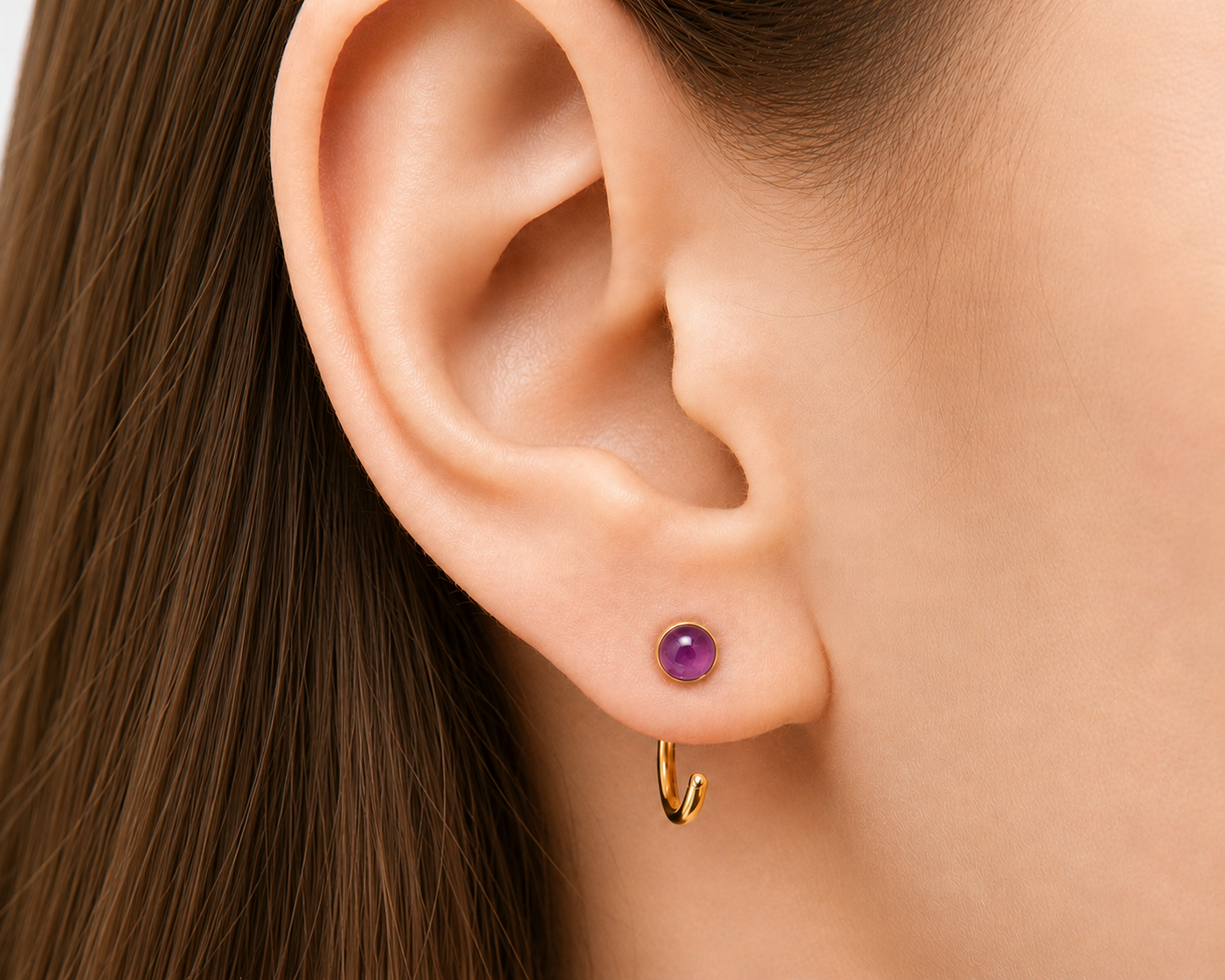 Gold-Filled Amethyst Half Hoop Earrings