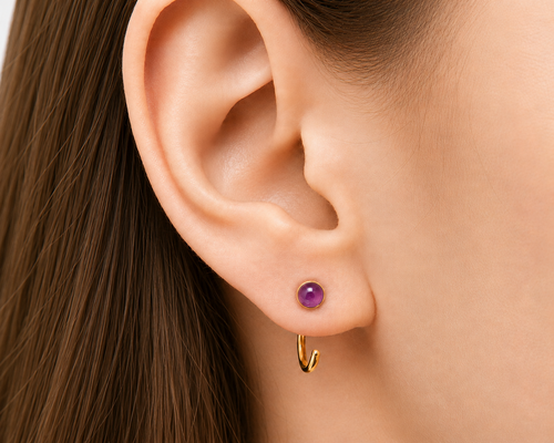Gold-Filled Amethyst Half Hoop Earrings