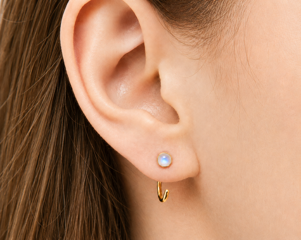Gold-Filled Moonstone Half Hoop Earrings