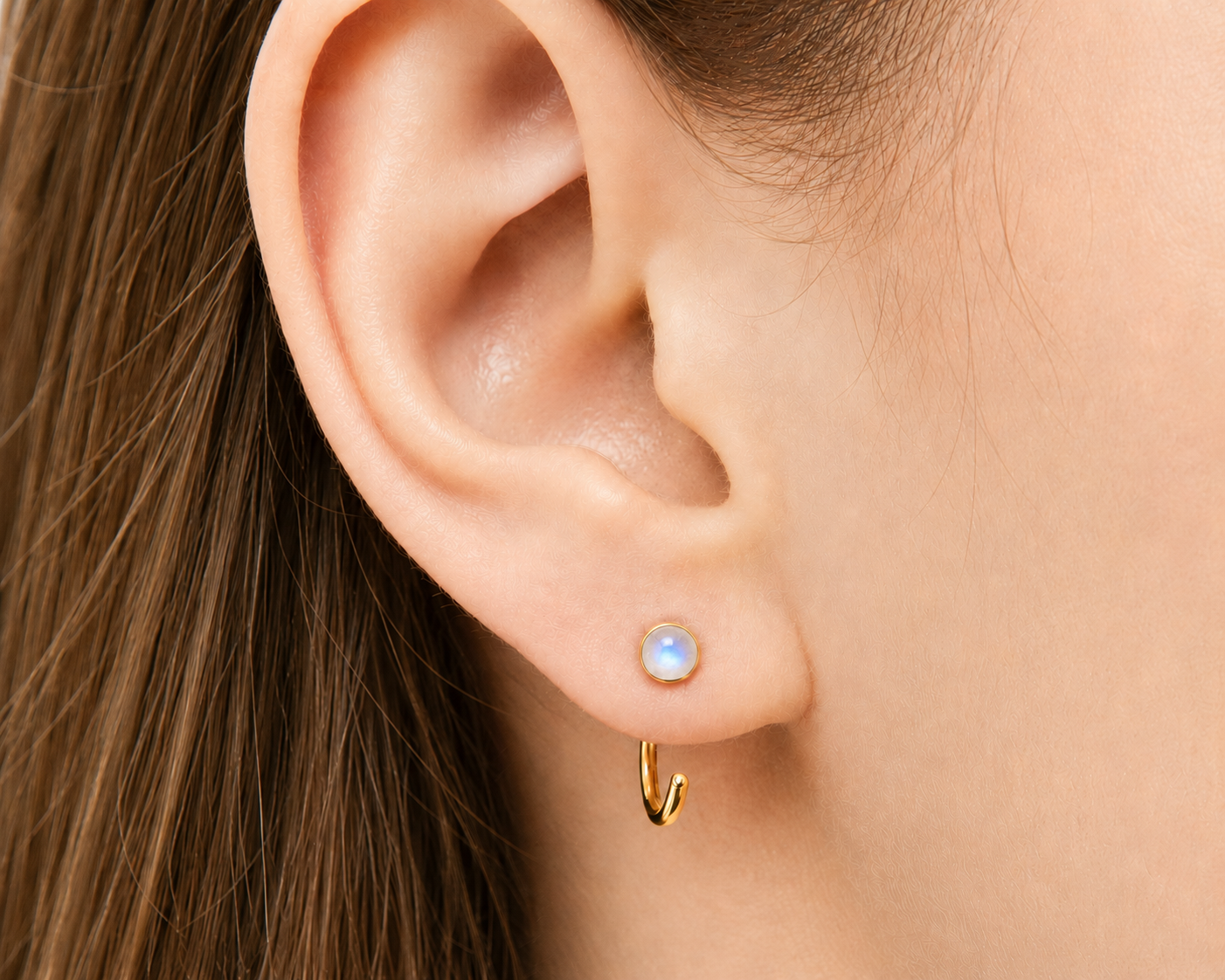 Gold-Filled Moonstone Half Hoop Earrings