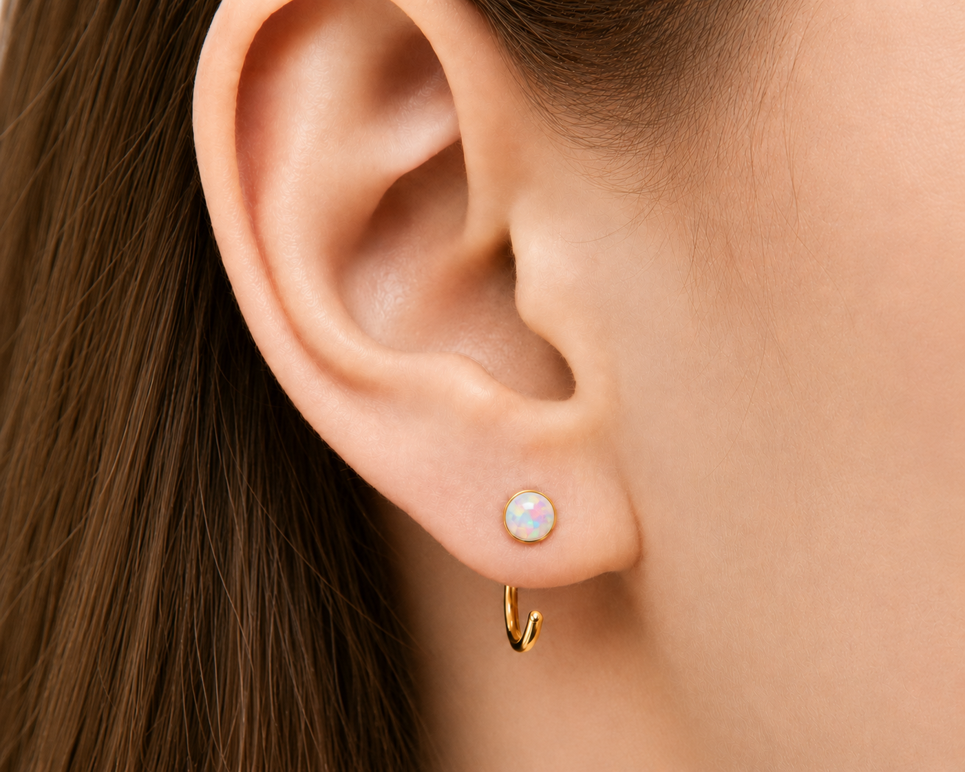 Gold-Filled White Opal Half Hoop Earrings