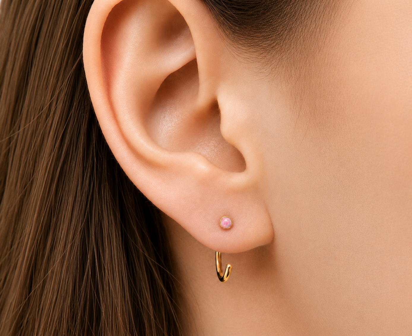 Gold-Filled Pink Opal Half Hoop Earrings