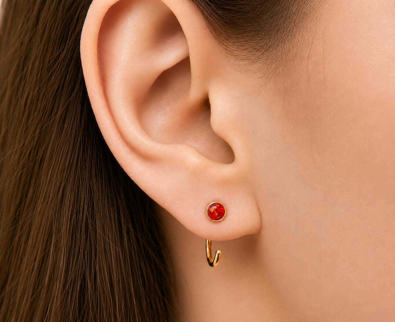 Gold-Filled Red Opal Half Hoop Earrings