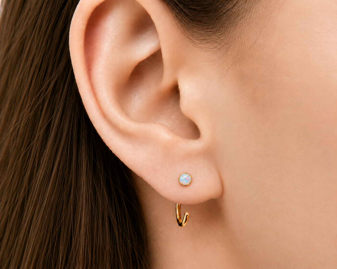 Gold-Filled Light Blue Opal Half Hoop Earrings
