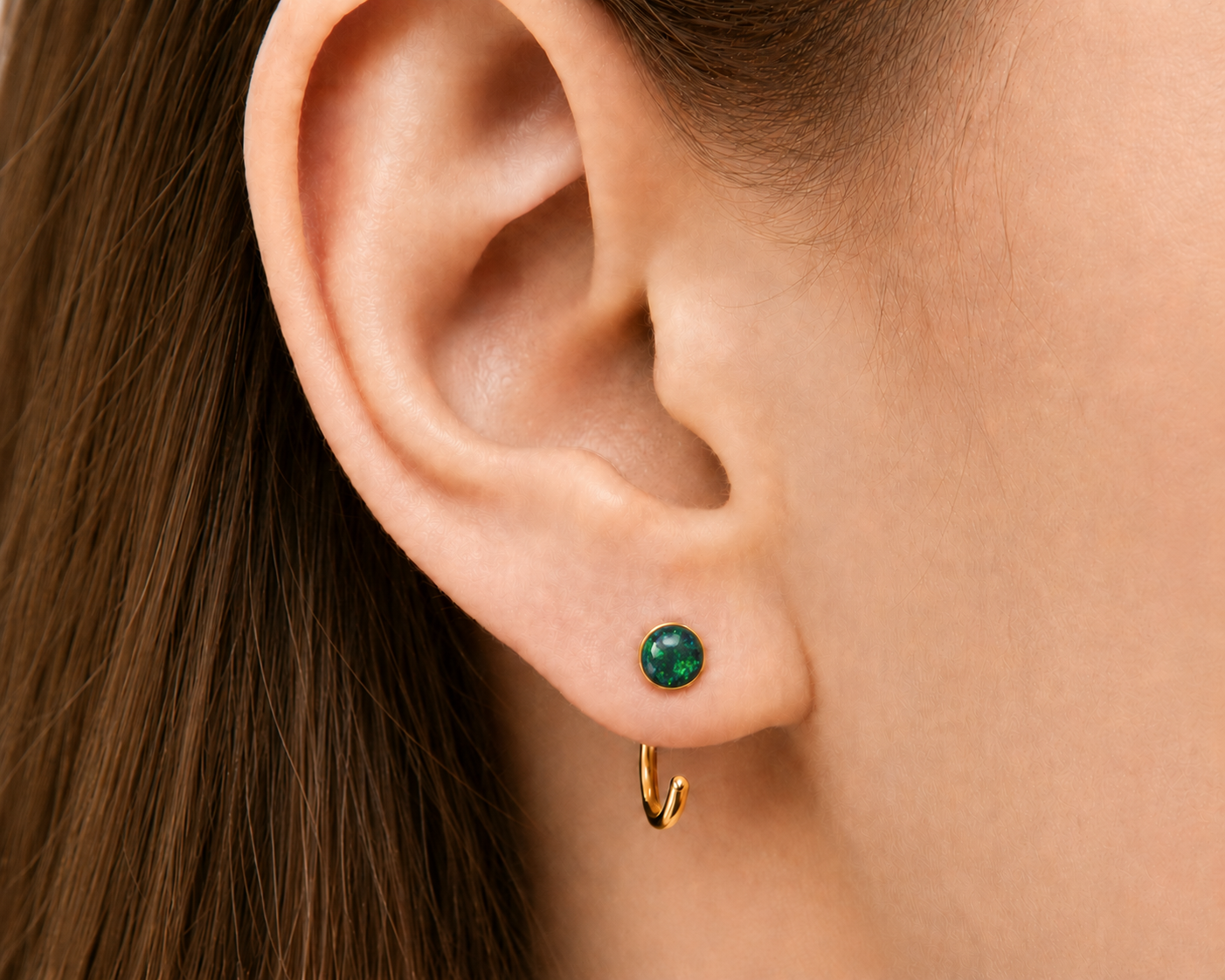 Gold-Filled Green Opal Half Hoop Earrings