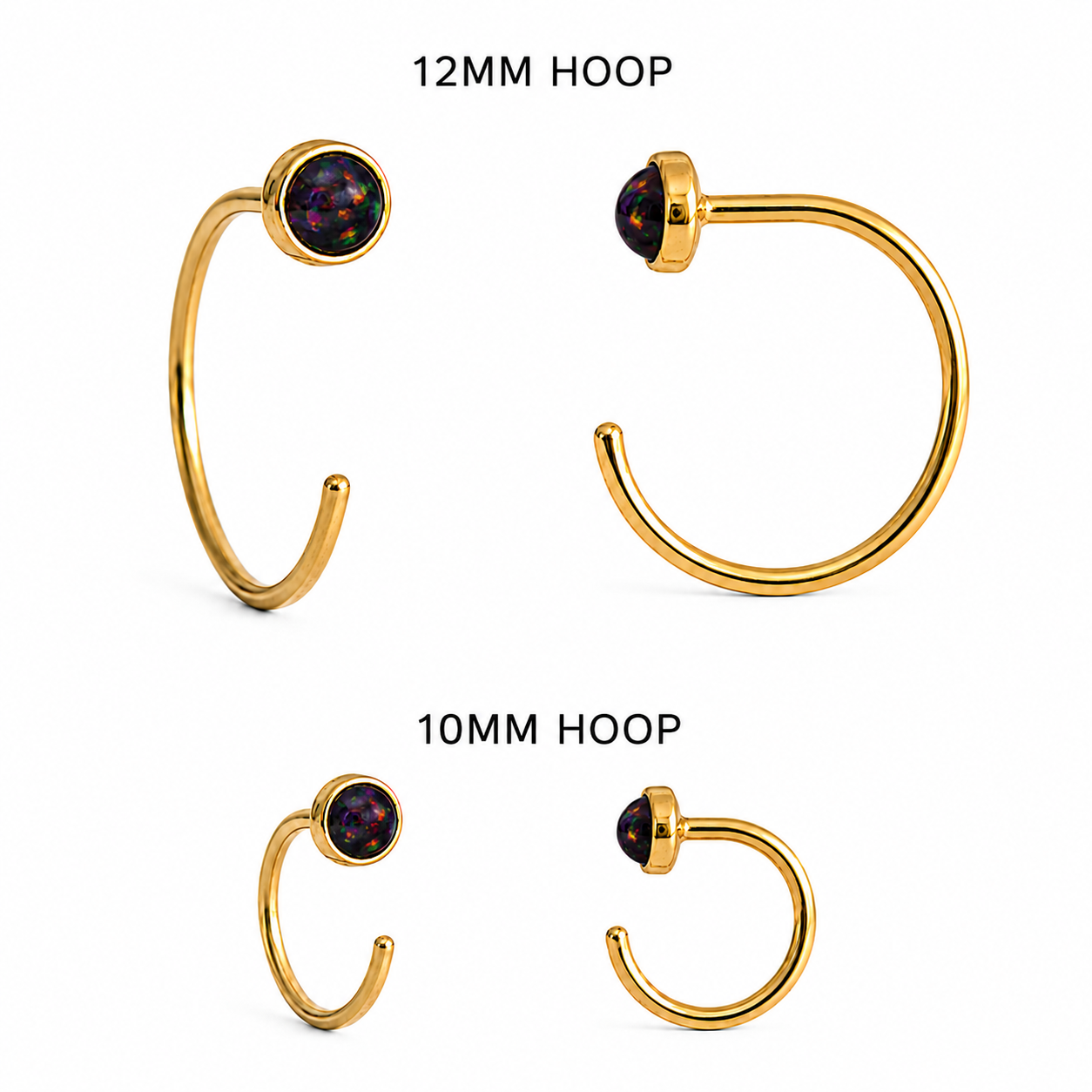 Gold-Filled Black Opal Half Hoop Earrings