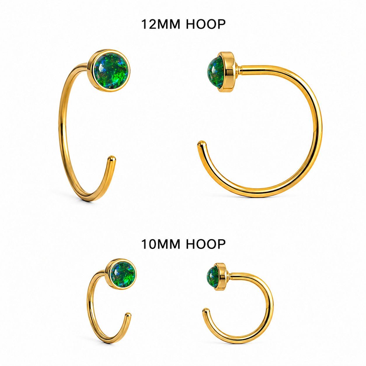 Gold-Filled Green Opal Half Hoop Earrings
