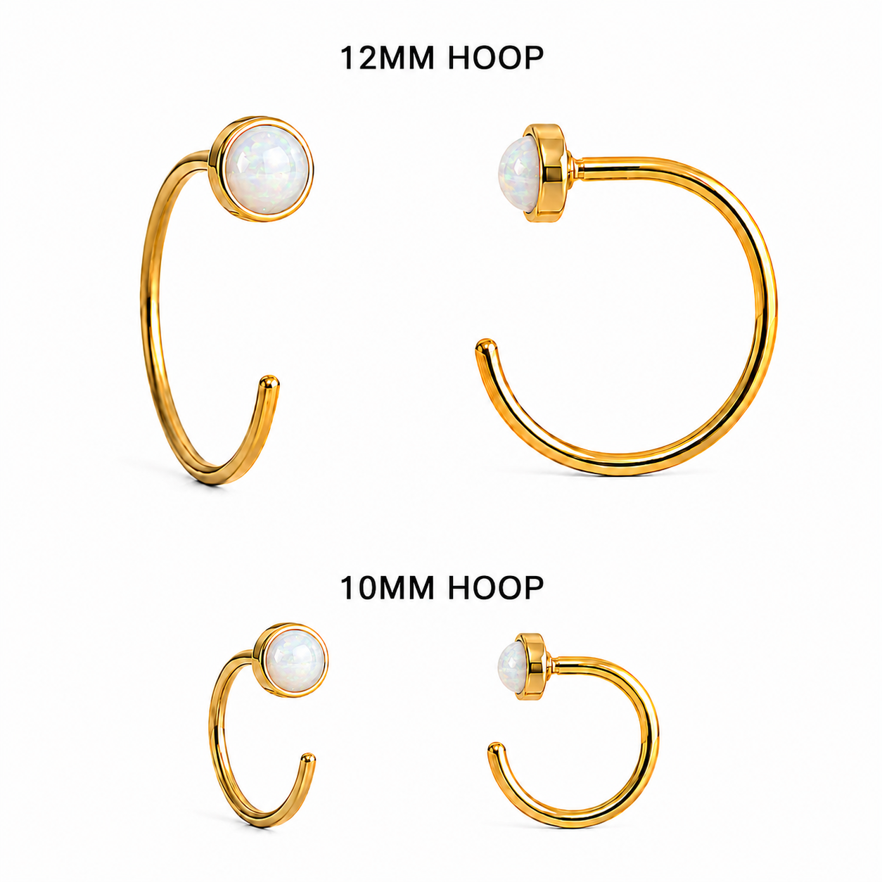 Gold-Filled White Opal Half Hoop Earrings